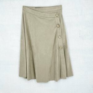Zara Basic Women's Tan Faux Suede Midi Business Button Size Small Casual Skirt